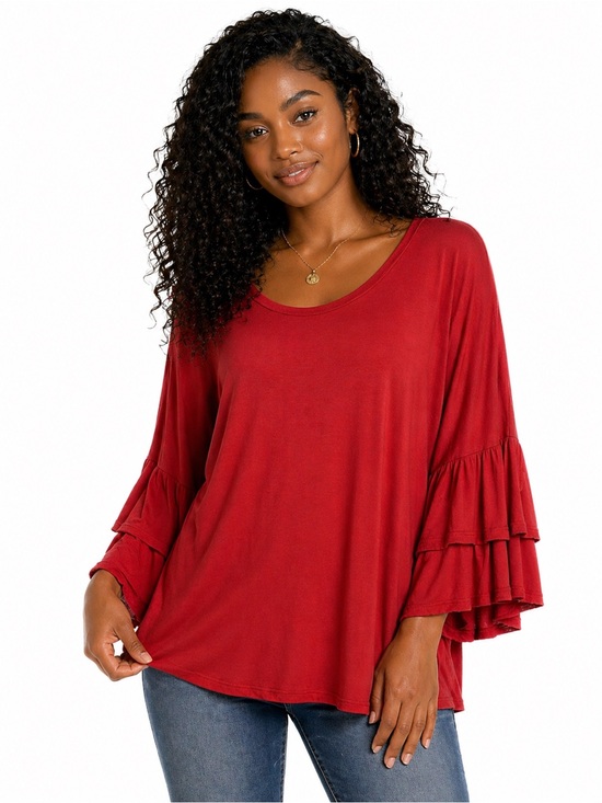 Tops - Women's Red Tiered Bell Sleeve Top